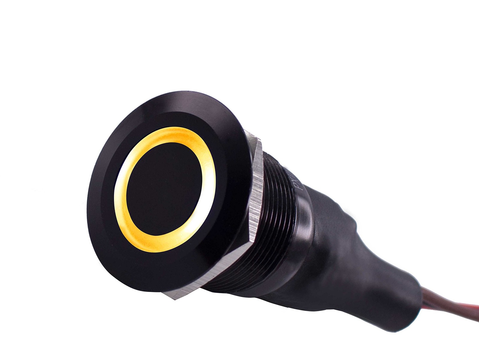 Anti-Vandal LED Switch Prewired (25mm, Black Housing, Amber LED)