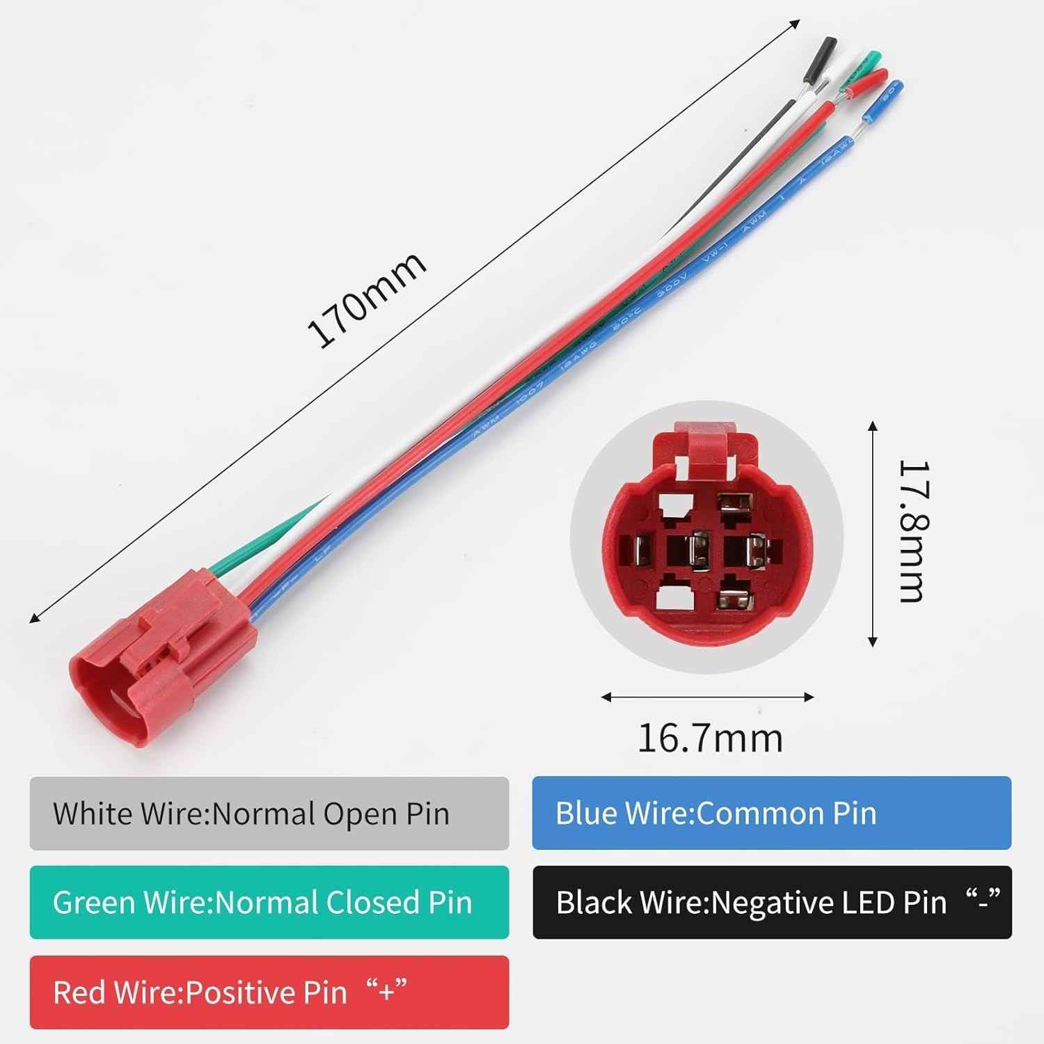16mm Latching Push Button Switch 12V LED wire socket On/Off