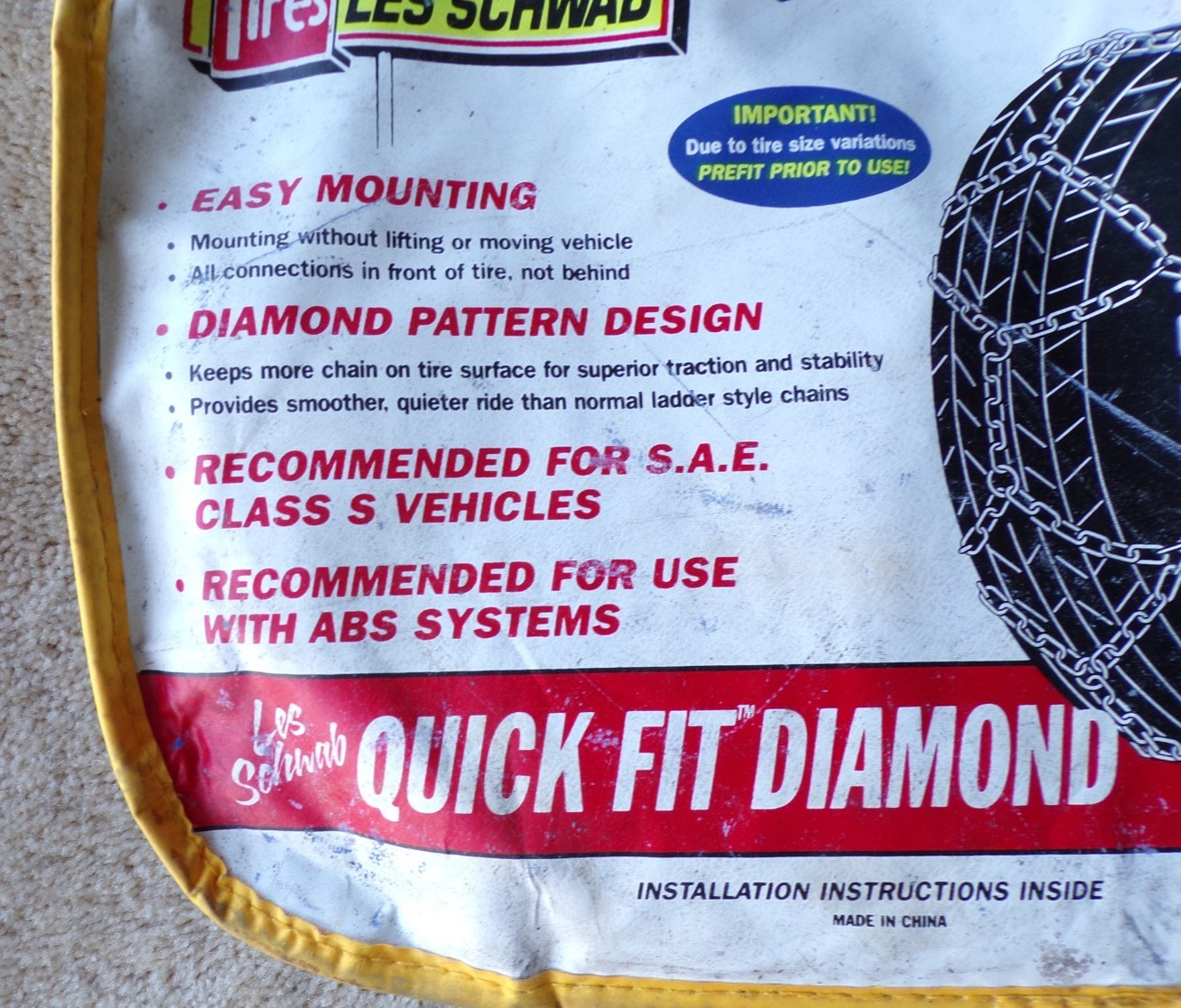 Les Schwab Quick Fit Diamond Pattern Tire Snow Chains @dD