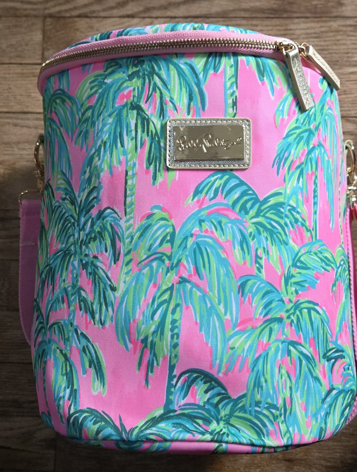 Lilly Pulitzer Beach Cooler 12” Round Pink Palm Trees Tropical Insulated Bag New