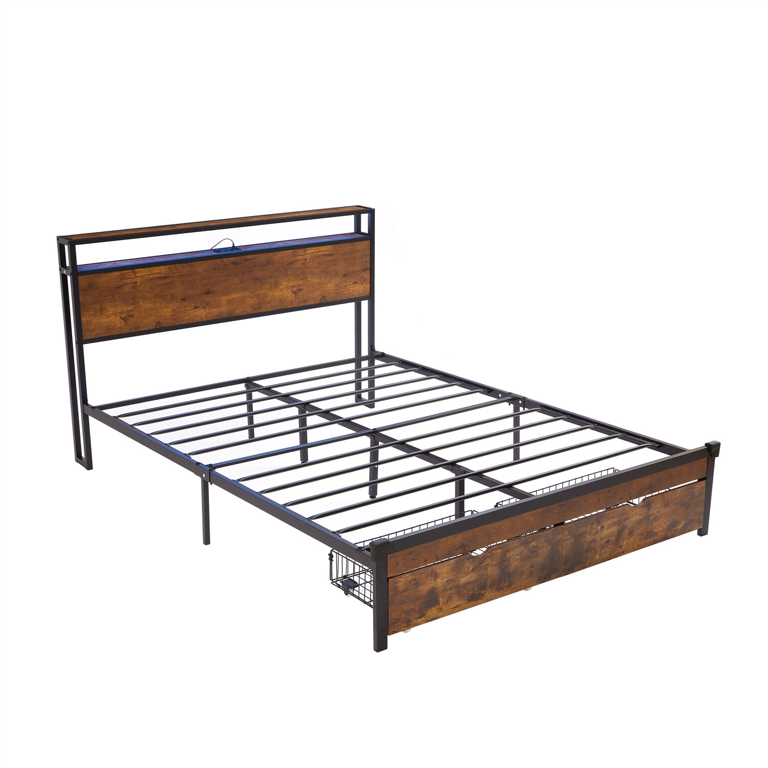Full/Queen/King Size Bed Frame Metal Platform Bed with Charging Station US