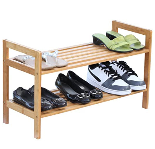NEW 2-Tier Bamboo Stackable Shoe Accessories Bags Rack 6 pairs Modern designed