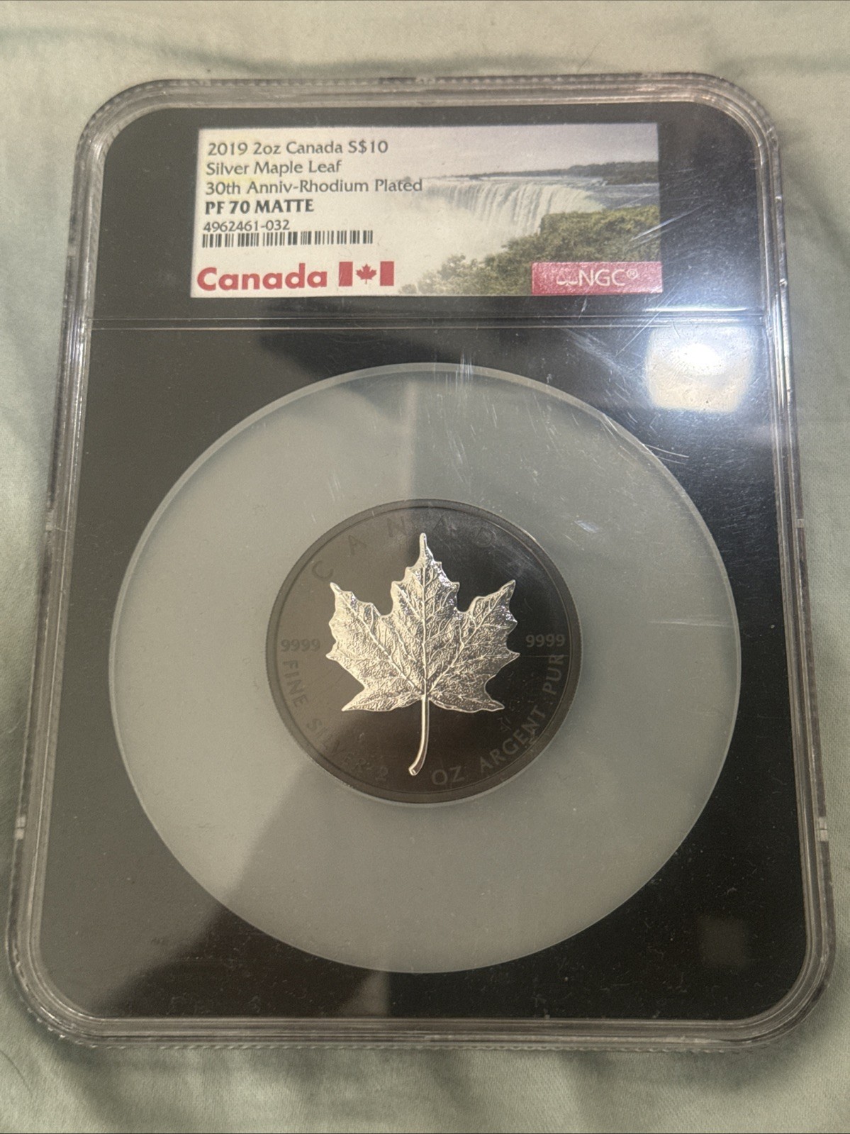 2019 Canada $10 Silver Maple Leaf Rhodium Plated PF70