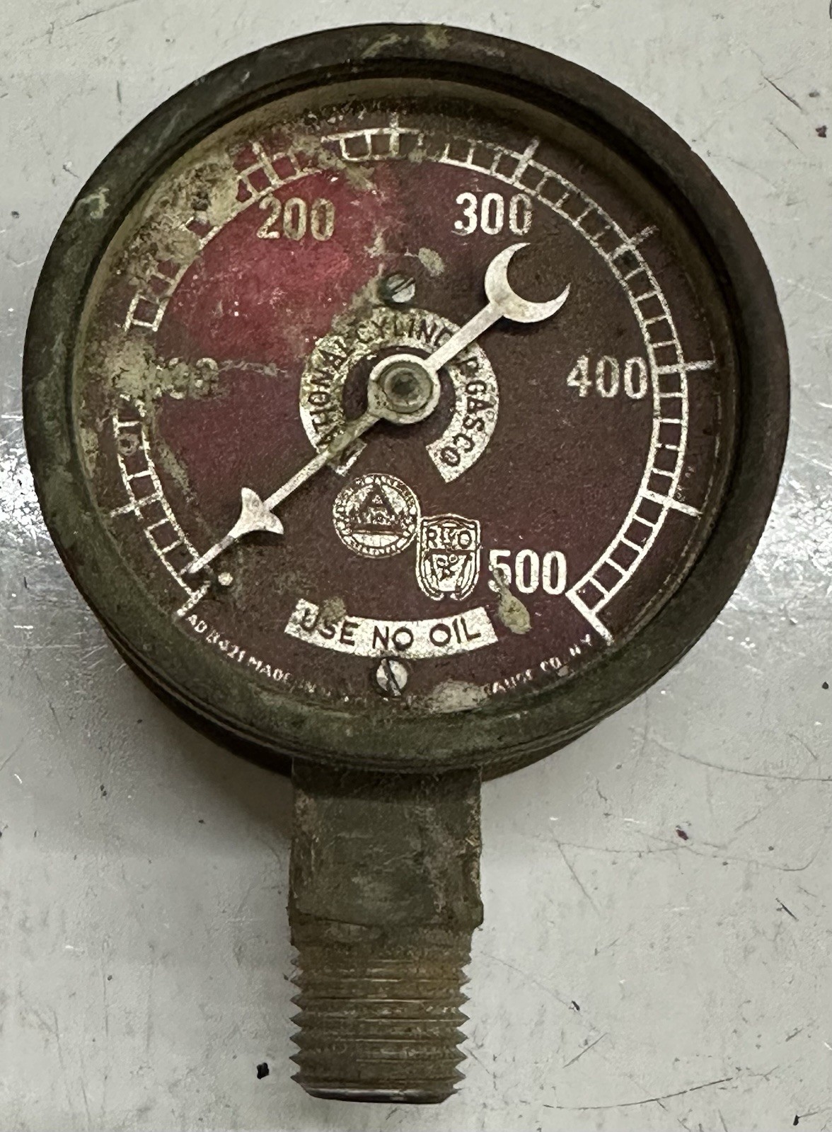 Original EARLY Vintage NATIONAL CYLINDER GAS GAUGE 2-3/16” Old BRASS REO