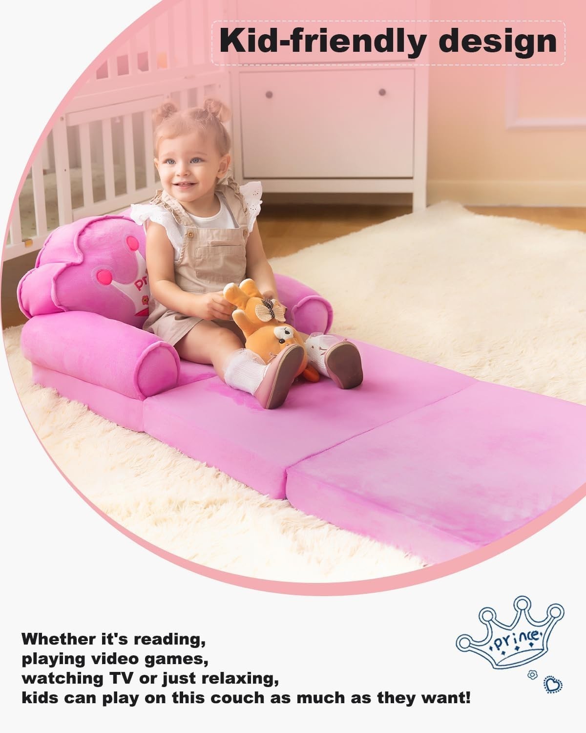 Soft Crystal Velvet Fold-Out Princess Chair - Perfect Birthday Gift for Girls