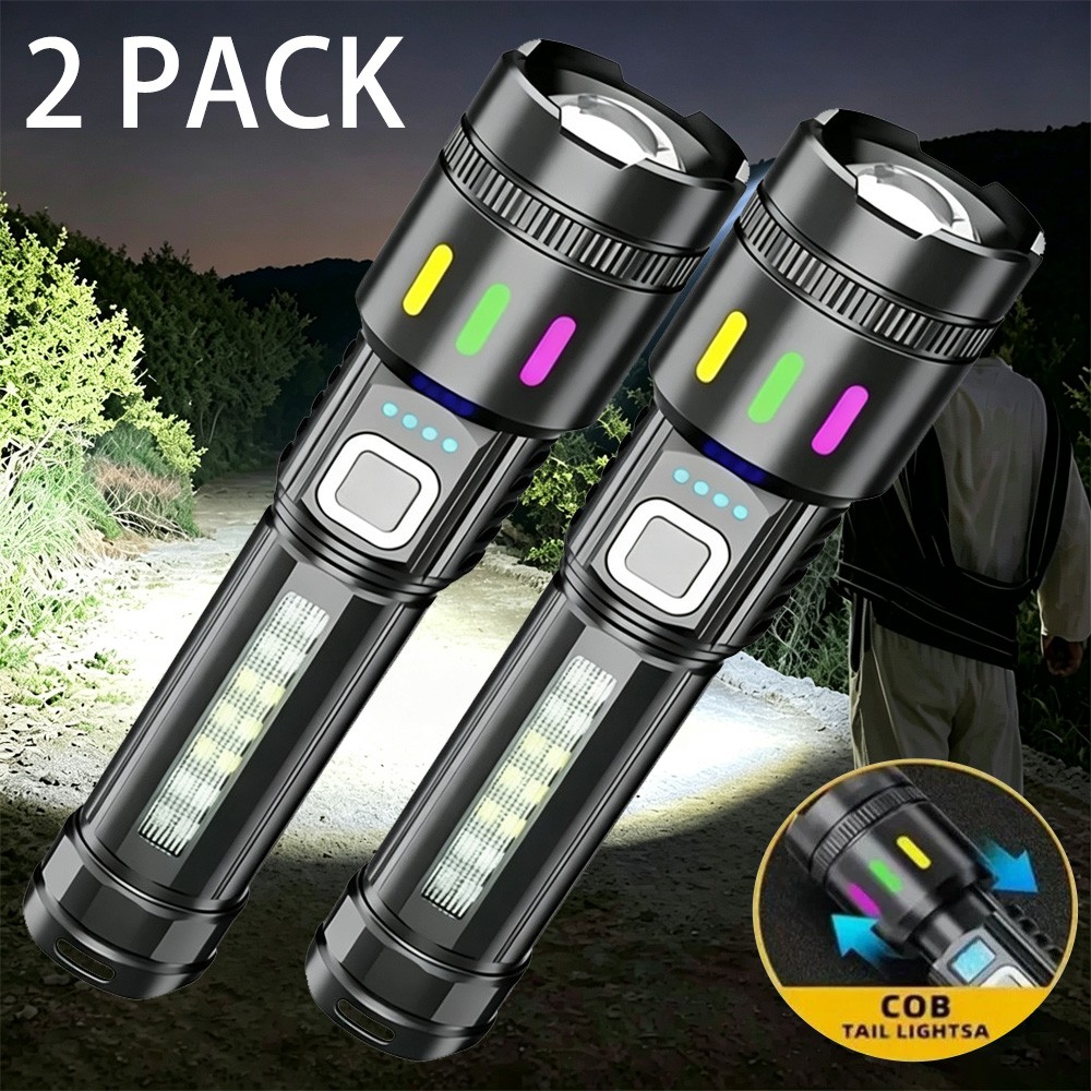 2 Pack 99000000lm Tactical Flashlight Super Bright Rechargeable LED Work Lights