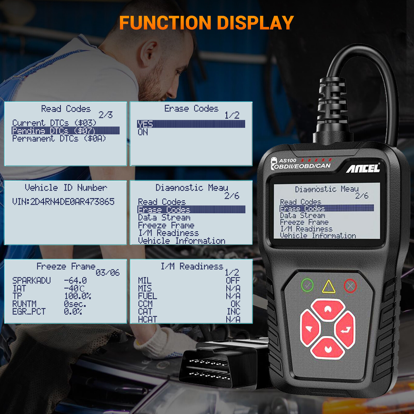 Clear Reset Engine Light Professional Code Reader OBD2 Diagnostic Scan Tool I/M