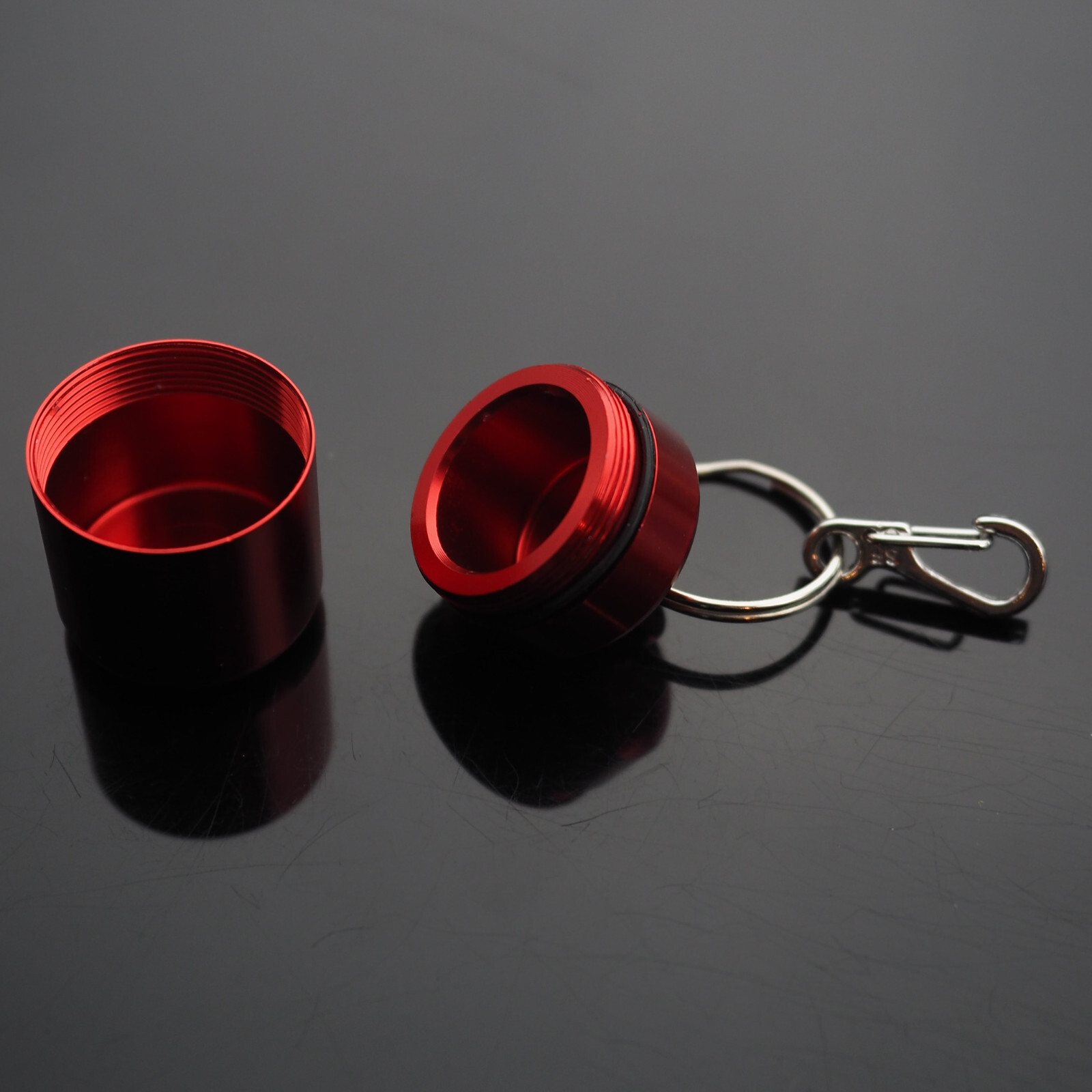 2 PCS Waterproof 1" Wide Pill Container Capsule Bottle Keychain & Clip - Red