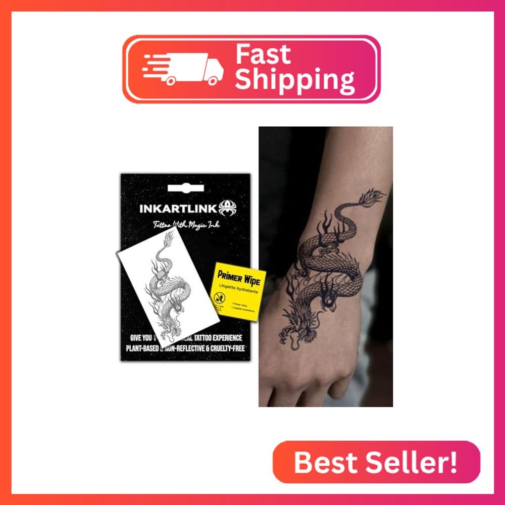 INKARTLINK Semi Permanent Tattoo, Creative Party Dragon Tattoo, Exquisite and Re