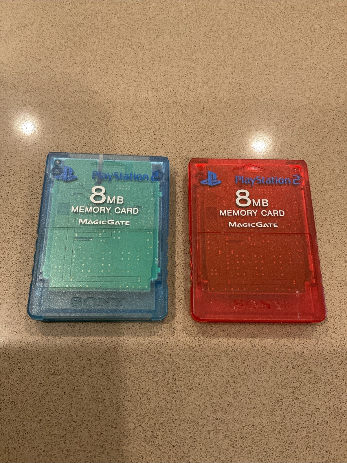 Lot 2 Sony PlayStation 2 PS2 Memory Card 8MB Clear Red Blue Official SCPH-10020