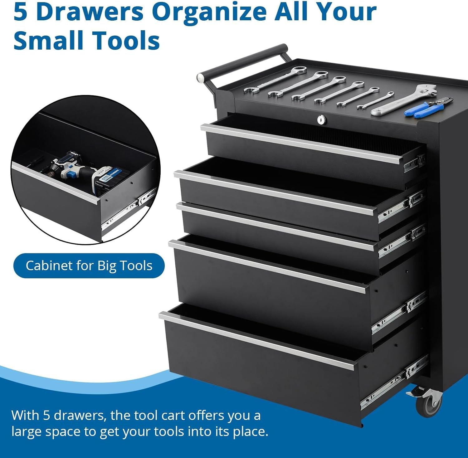 5-Drawer Rolling Tool Chest Tool Box with Wheels Tool Cart Mechanic Tool Cabinet