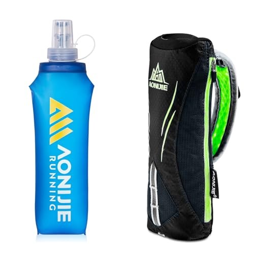 Handheld Water Bottle for Running, 17 oz Grip Handheld Black+500ML Soft Flask