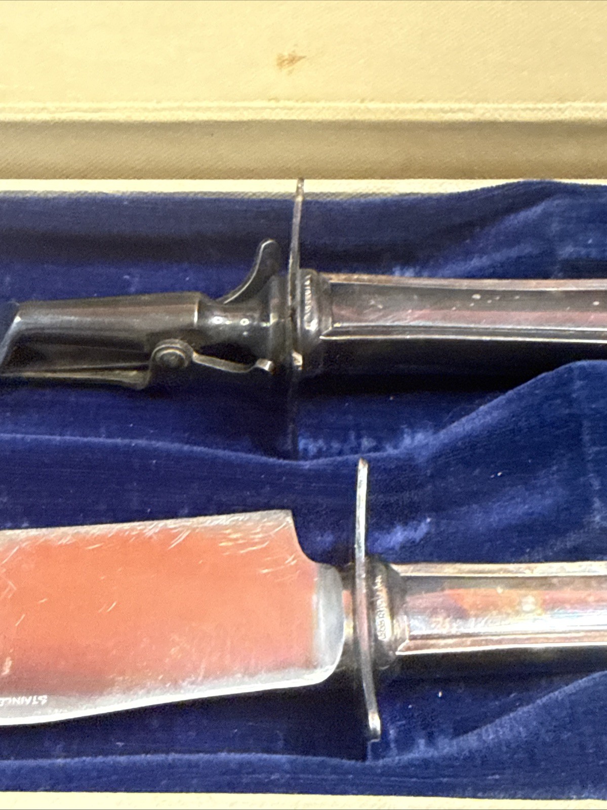 Wallace Silverplate Hostess Pattern Carving Set Meat Fork Knife Tarnished W/ Box