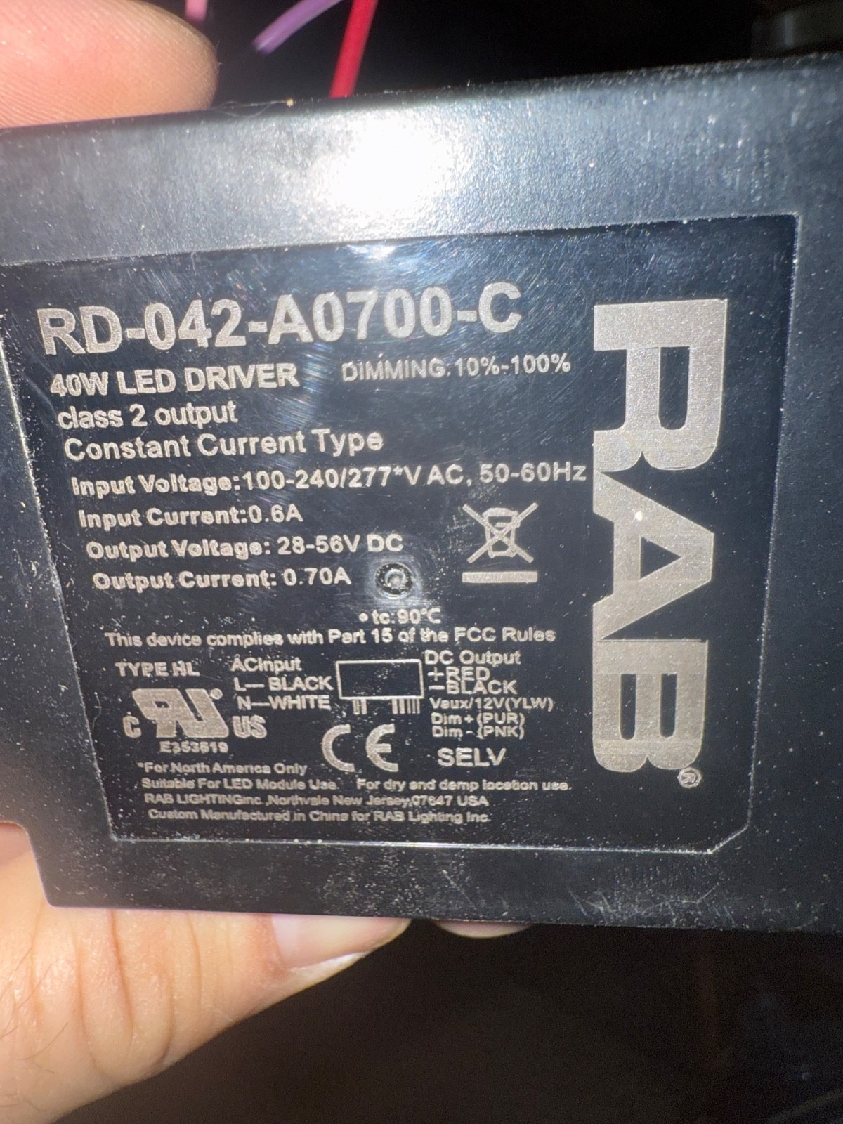 rab 40w led driver rd 042 a0700 c