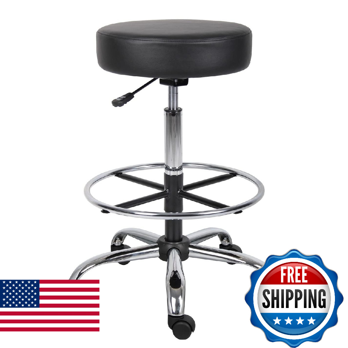 Boss Office Be Well Medical Spa Drafting Stool, Black, Low-Back