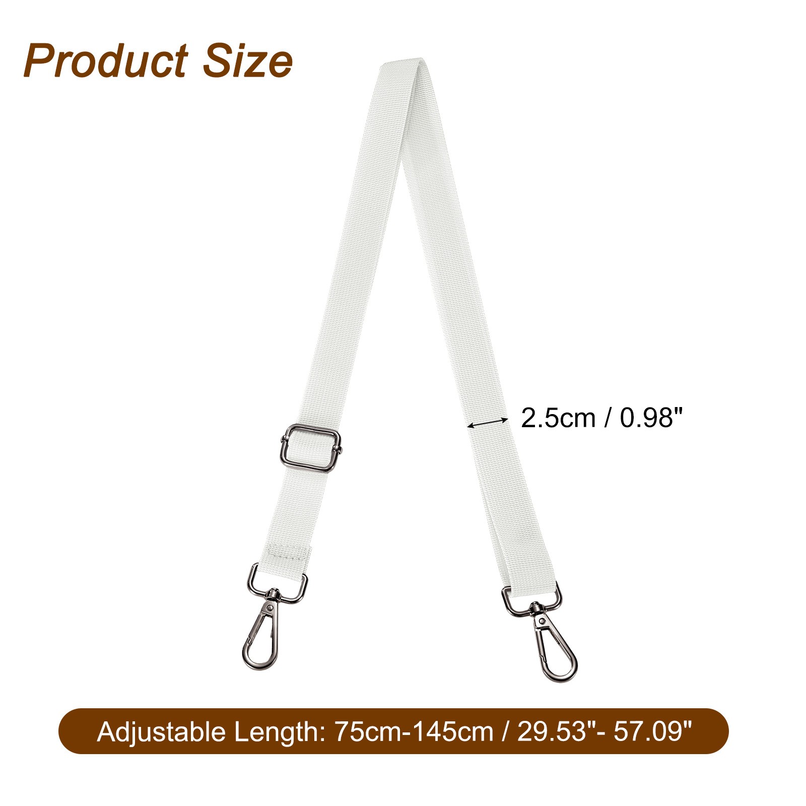 2.5cm Adjustable White Wide Shoulder Strap with Black Pull Core Buckle