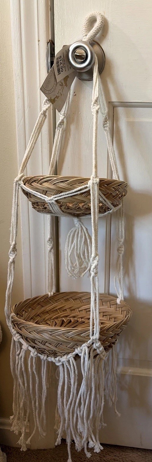 Wicker 2 Basket Hanging Decor White Rope Boho Storage 30”