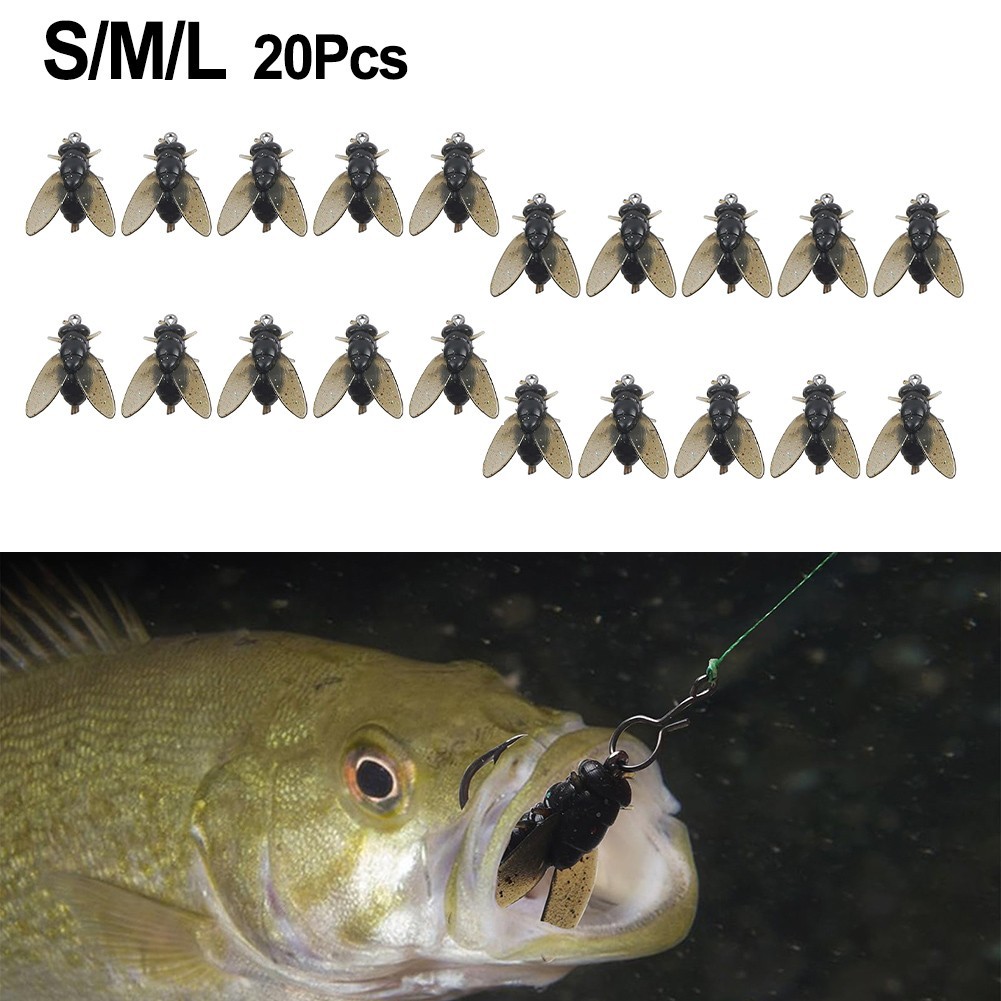20pcs Housefly Silicone Fishing Lures Fly Fishing Lures with High Carbon Hooks