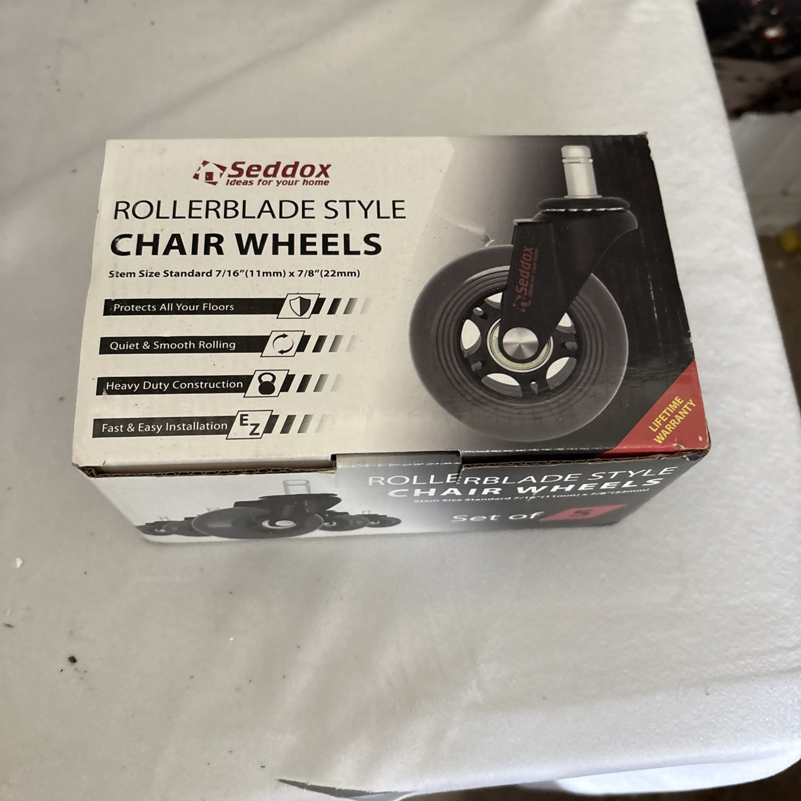 Seddox Rollerblade Style Chair Wheels Set of 5 Stem Size 7/16" x 7/8" New In Box