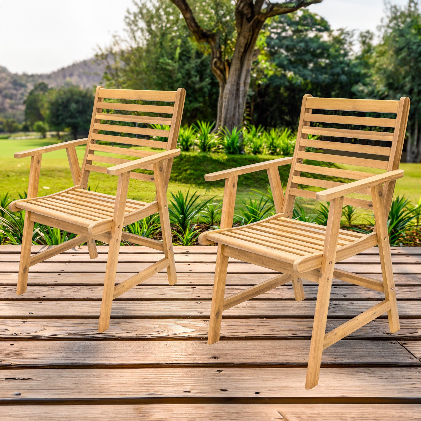 Hatteras Acacia Wood Outdoor Dining Chairs - Set of 2 - Natural by Sunnydaze