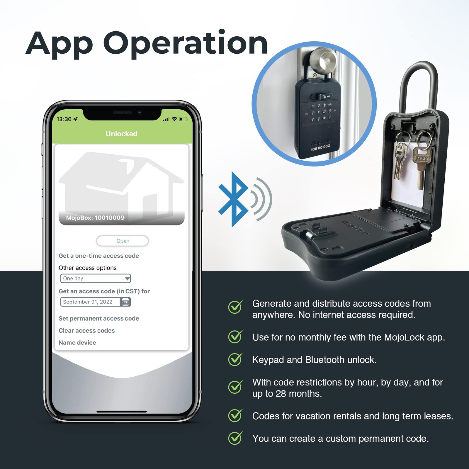 , Digital Lockbox, Bluetooth Key Lockbox, iOS/Android App Remotely Generates ...