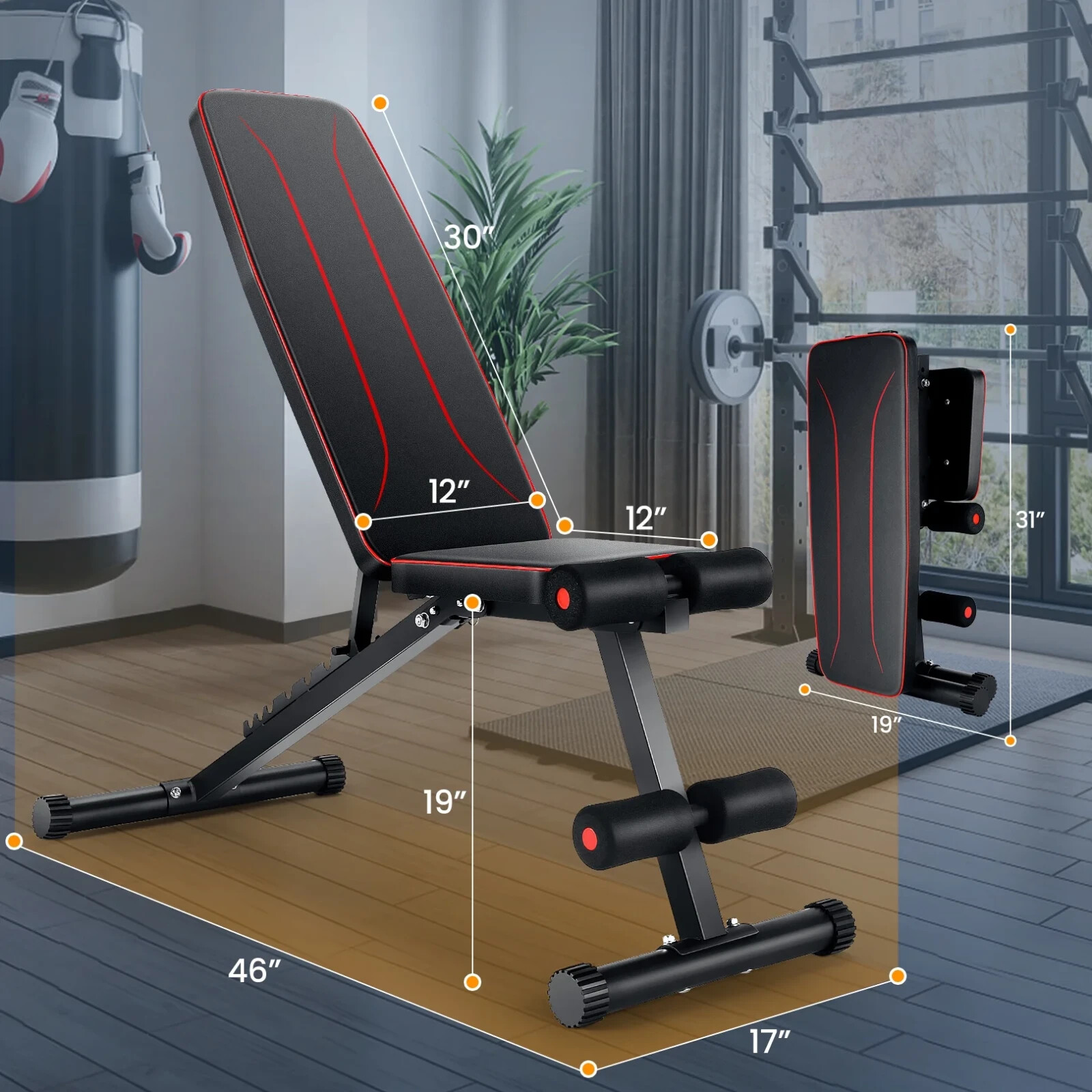 Adjustable Foldable Exercise Weight Bench Workout Bench Gym w/Adjustable Backres