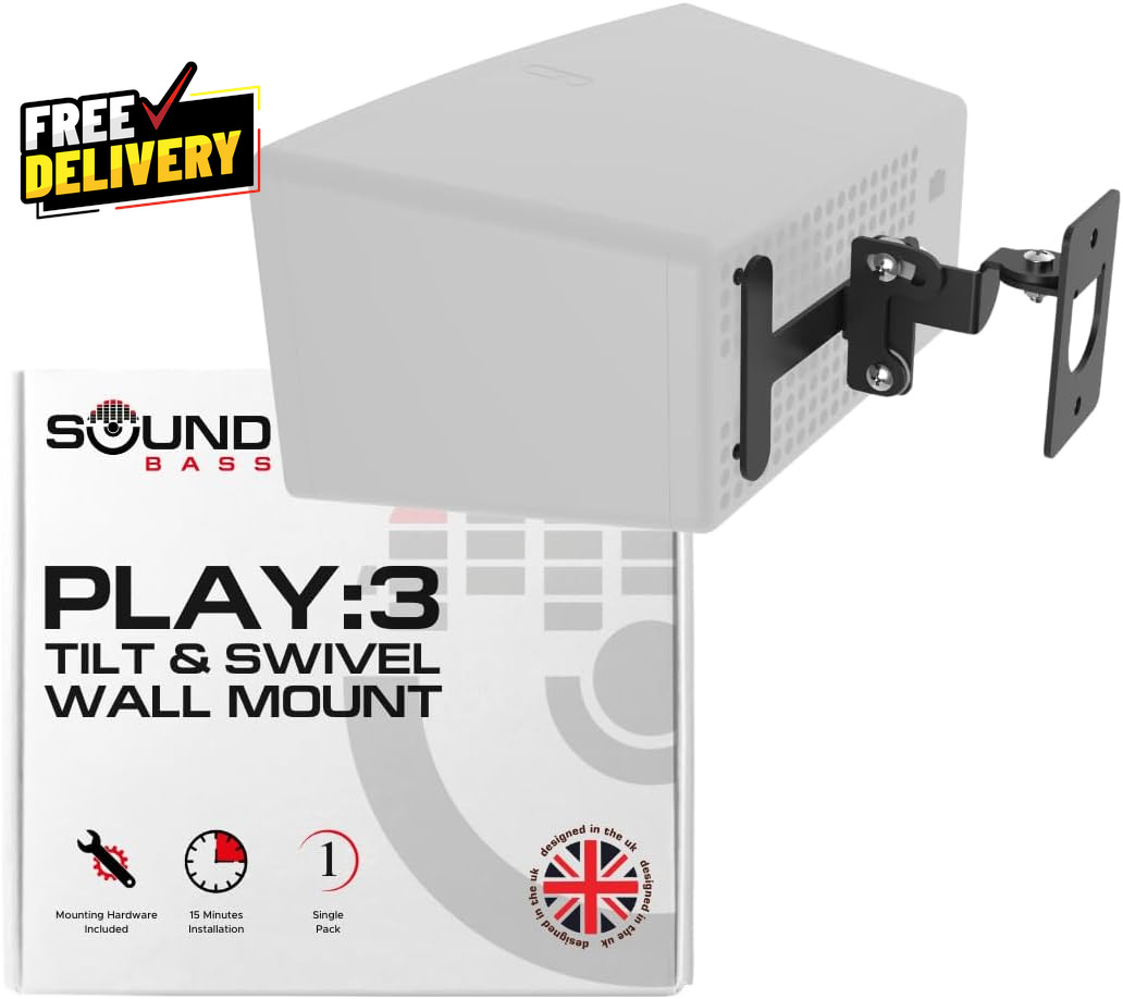Play 3 Wall Mount Black Compatible with Sonos Play:3 Adjustable Swivel & Tilt...