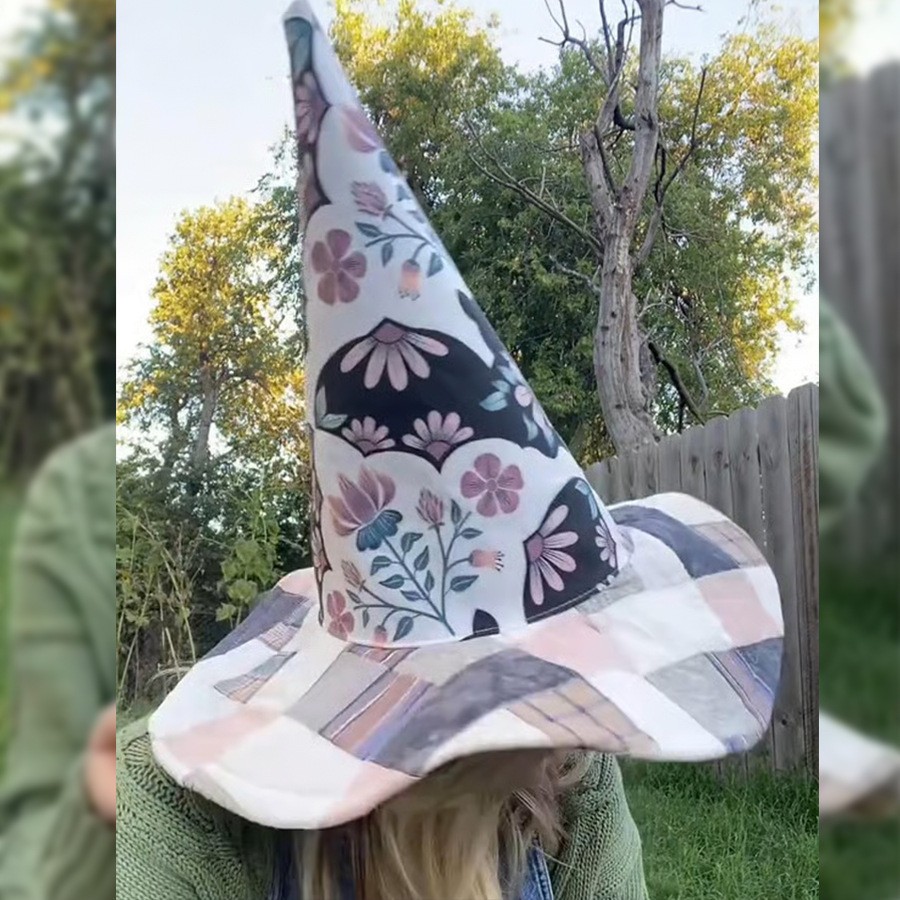 Bat Flower Quilted Witch Hat Wizard Hat Wicked Masquerade Party Halloween