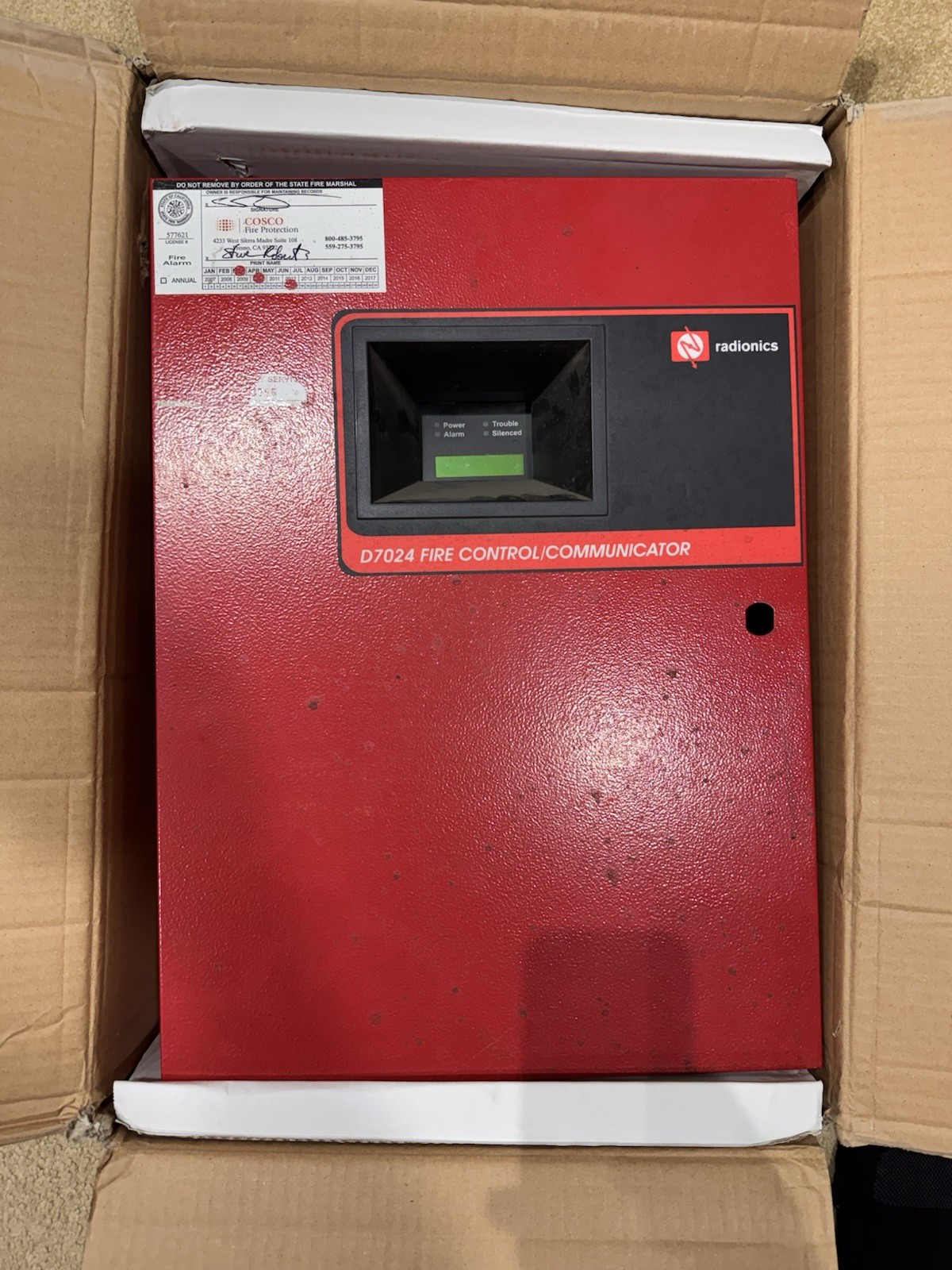Radionics D7024 Fire Control / Communicator Panel Board Red Enclosure