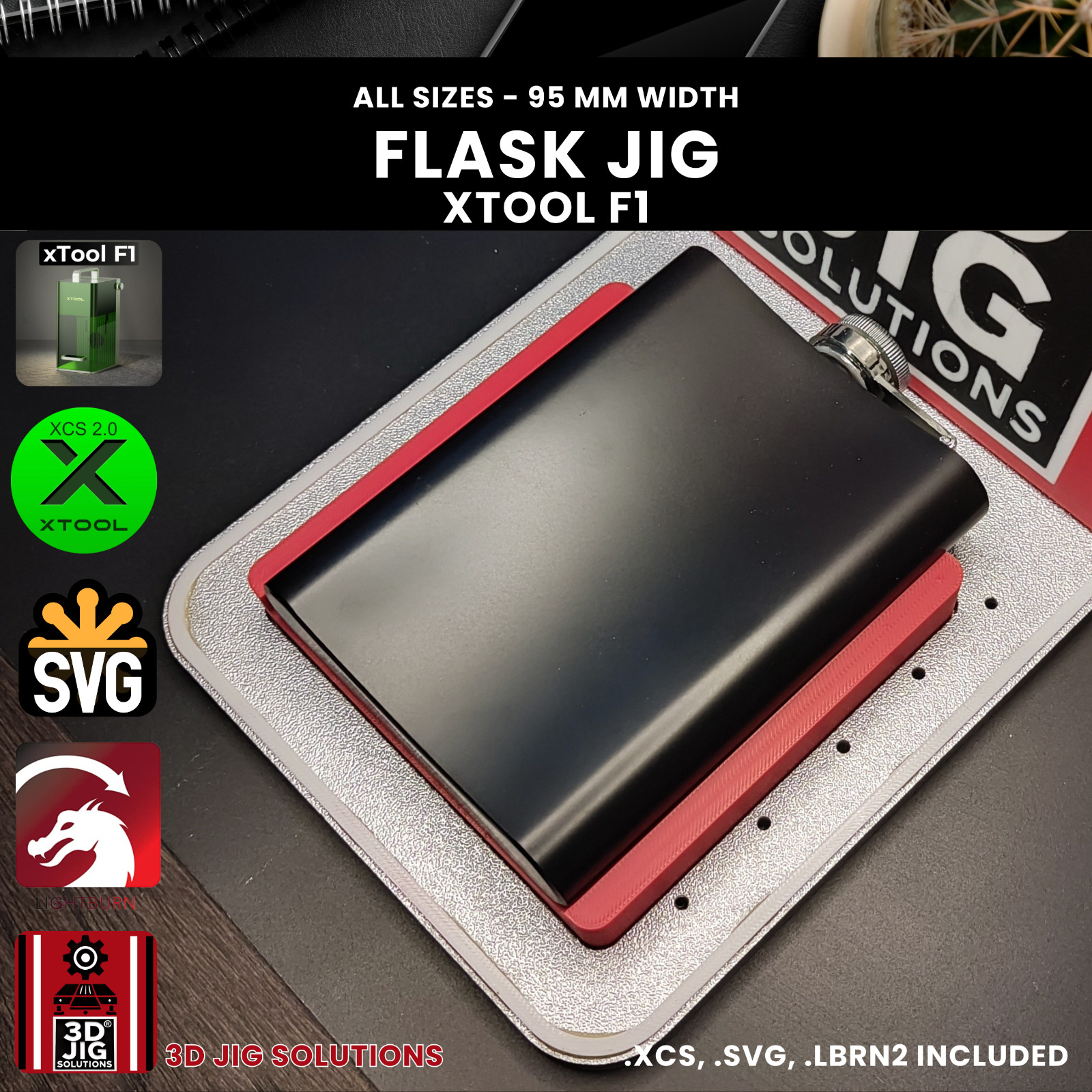 xTool F1 Flask Laser Engraving Jig | 6-12 oz | 95mm Width | Both Sides