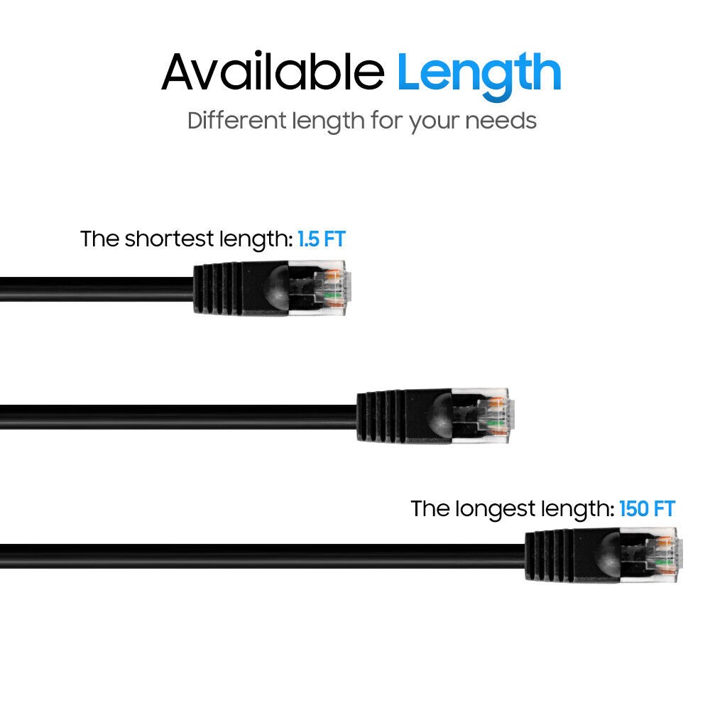25FT Cat5e Ethernet Cable UTP LAN Network Patch Cord RJ45 Cat 5e Cable - Black
