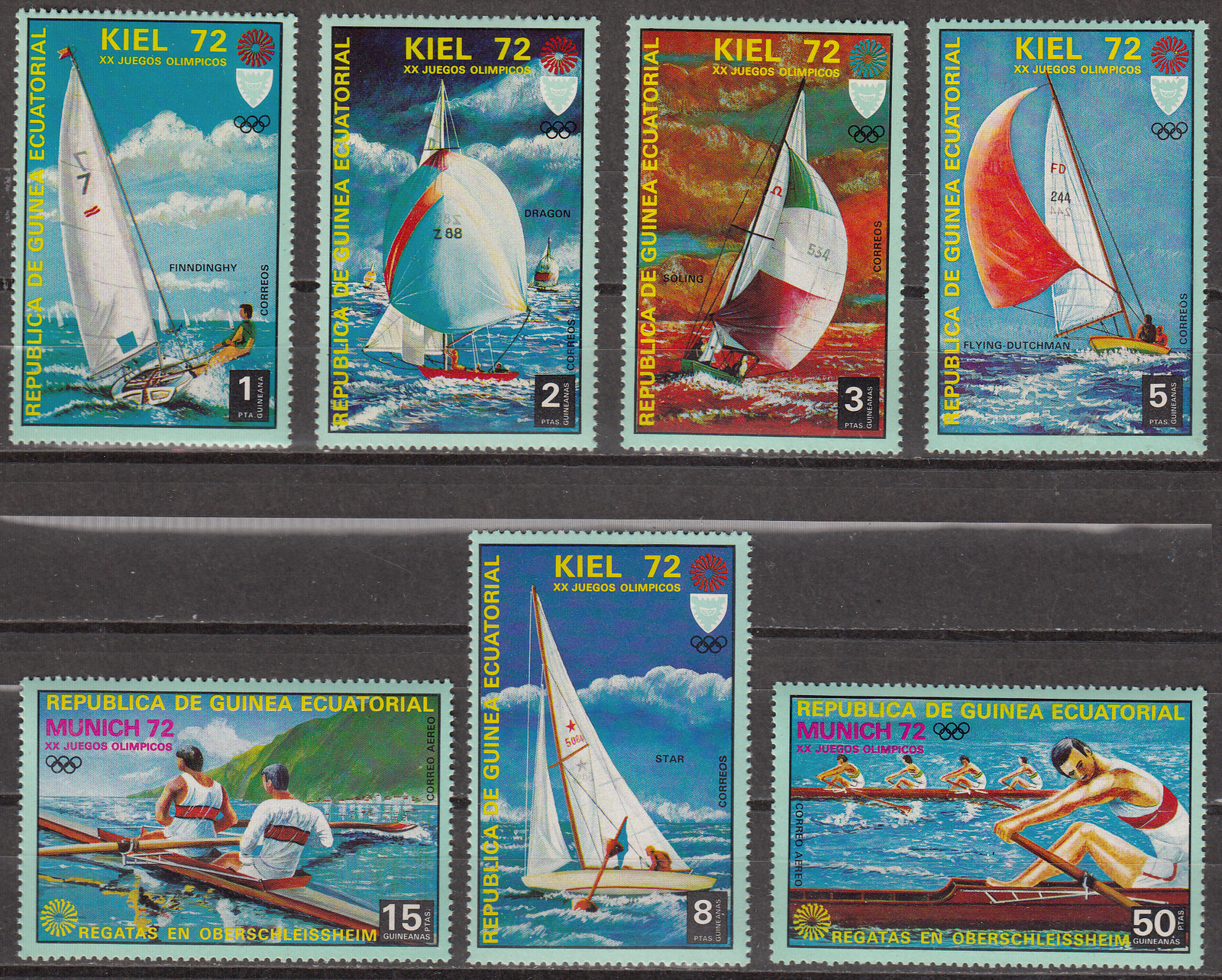 W EQUATORIAL GUINEA 0098A-104A MUNICH OLYMPIC KIEL SAILING PERFORATED SET