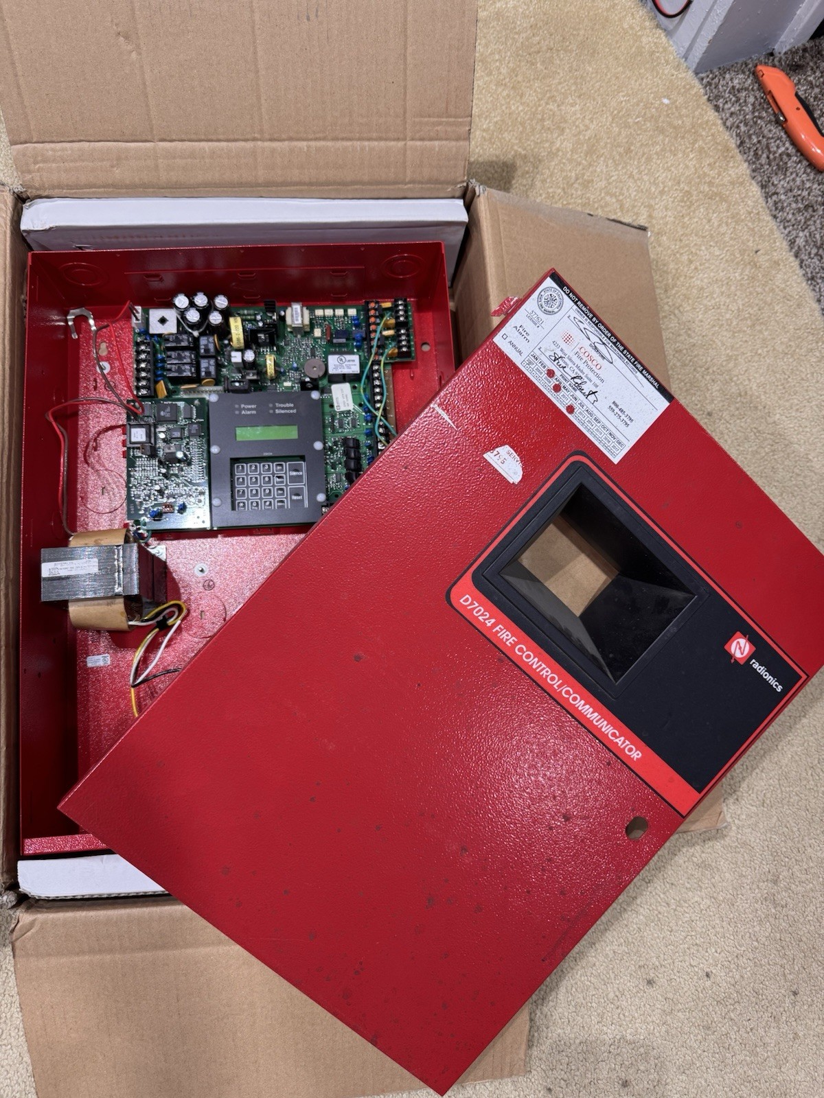 Radionics D7024 Fire Control / Communicator Panel Board Red Enclosure