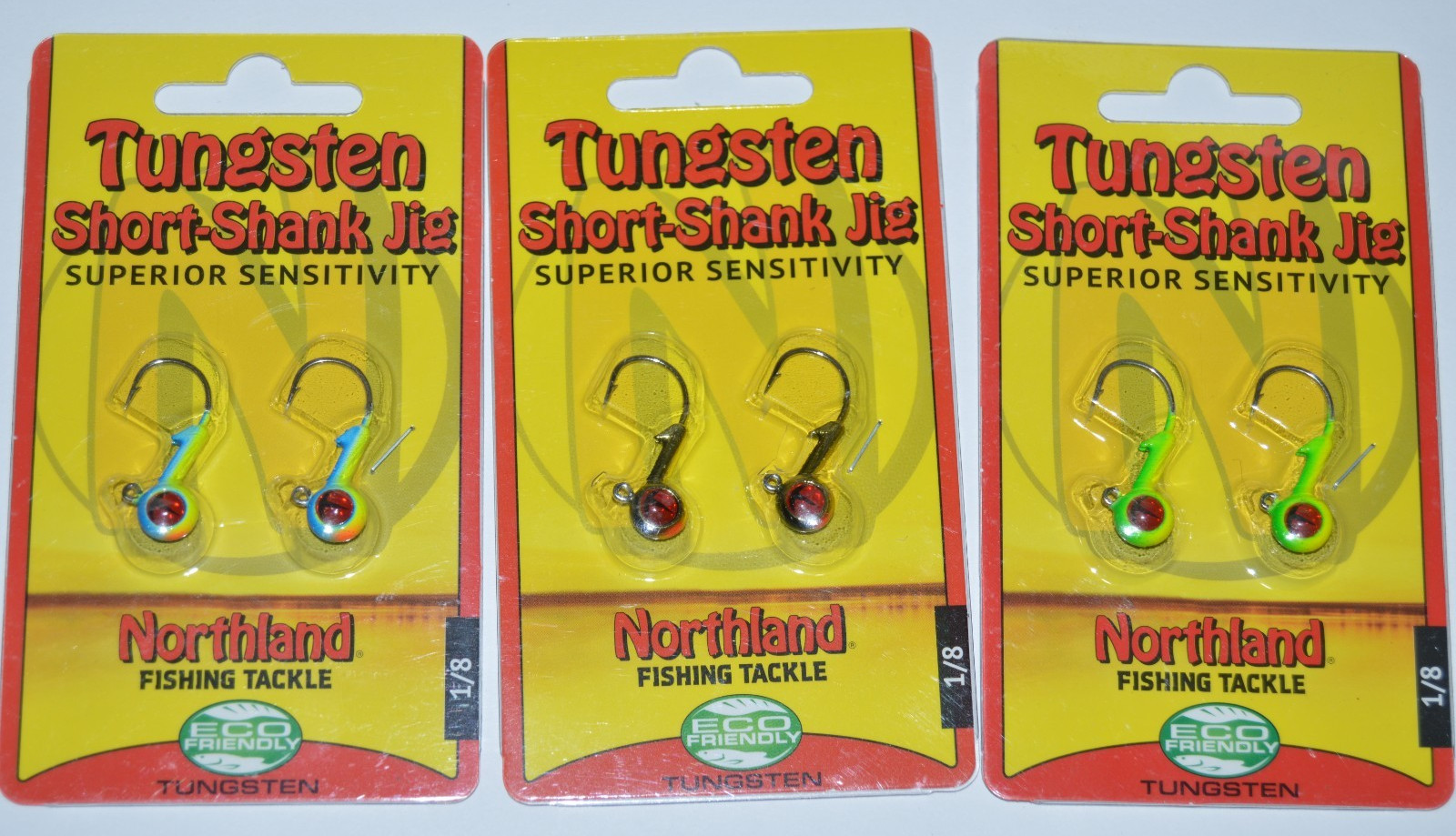 3 packs northland tungsten jigs short shank jig 1/8oz red "T" eyes assortment