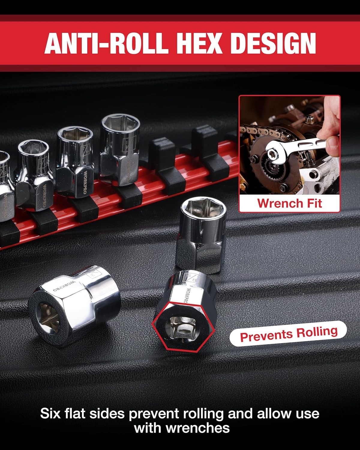 WORKPRO 10-Piece 3/8" Drive Socket Set SAE CR-V Socket External Hex Socket Set