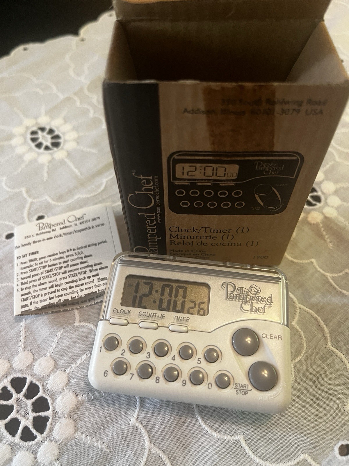 Pampered Chef Digital Clock Timer Model #1900 With Magnetic Clip W/ Instructions