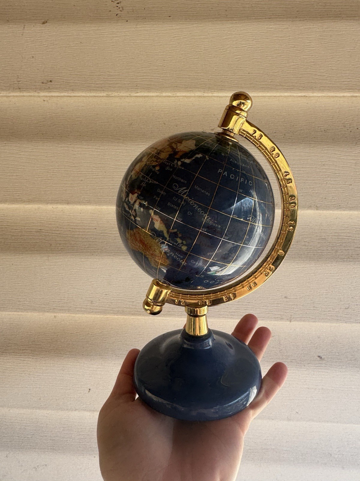 Blue Lapis World Globe with Semiprecious Gems on Brass Stand 6" globe Gorgeous