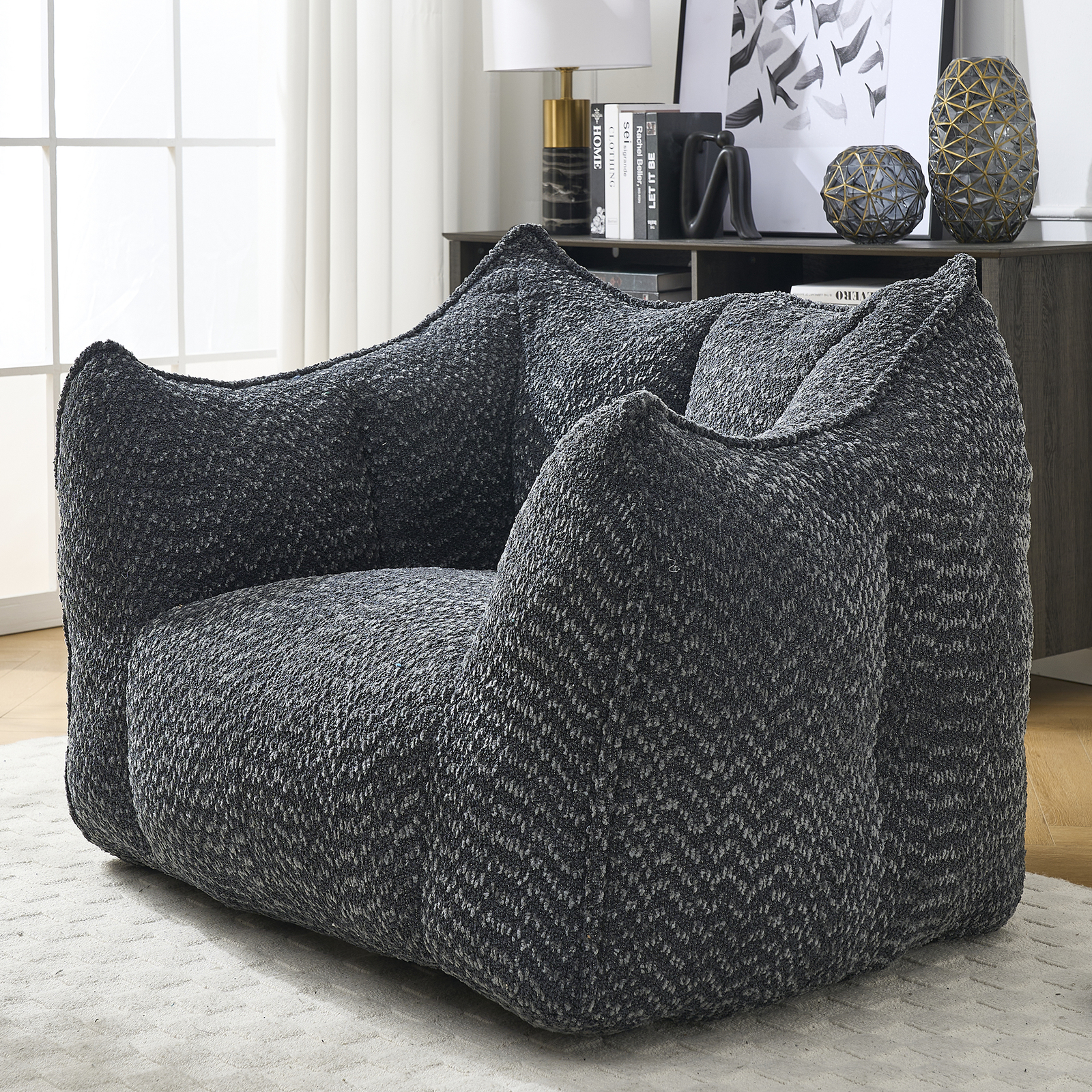 Bean Bag Chairs resilient foam for bedrooms comfortable square lazy sofa Black