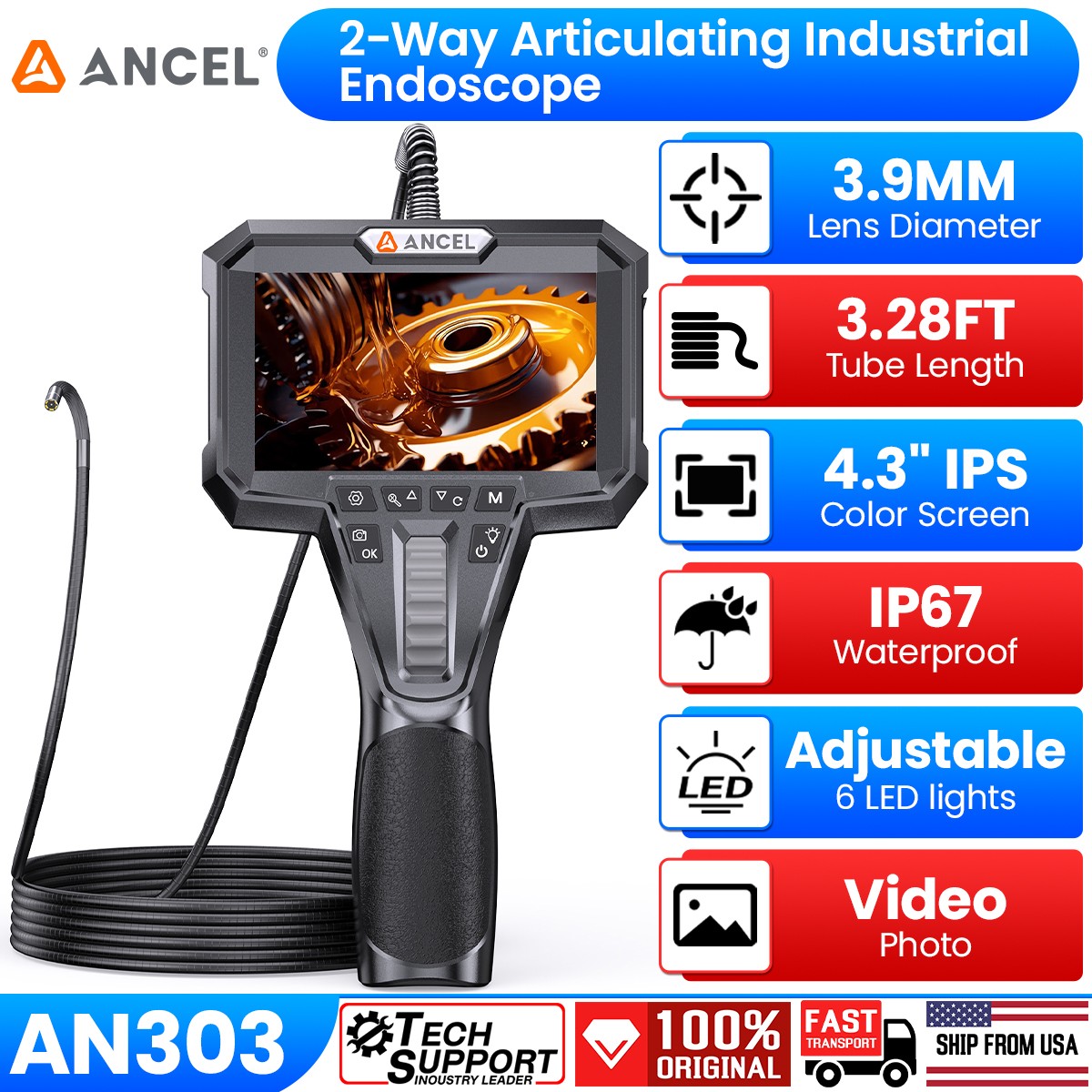 Industrial Articulating Endoscope Camera 1080P HD Inspection Borescope Camera