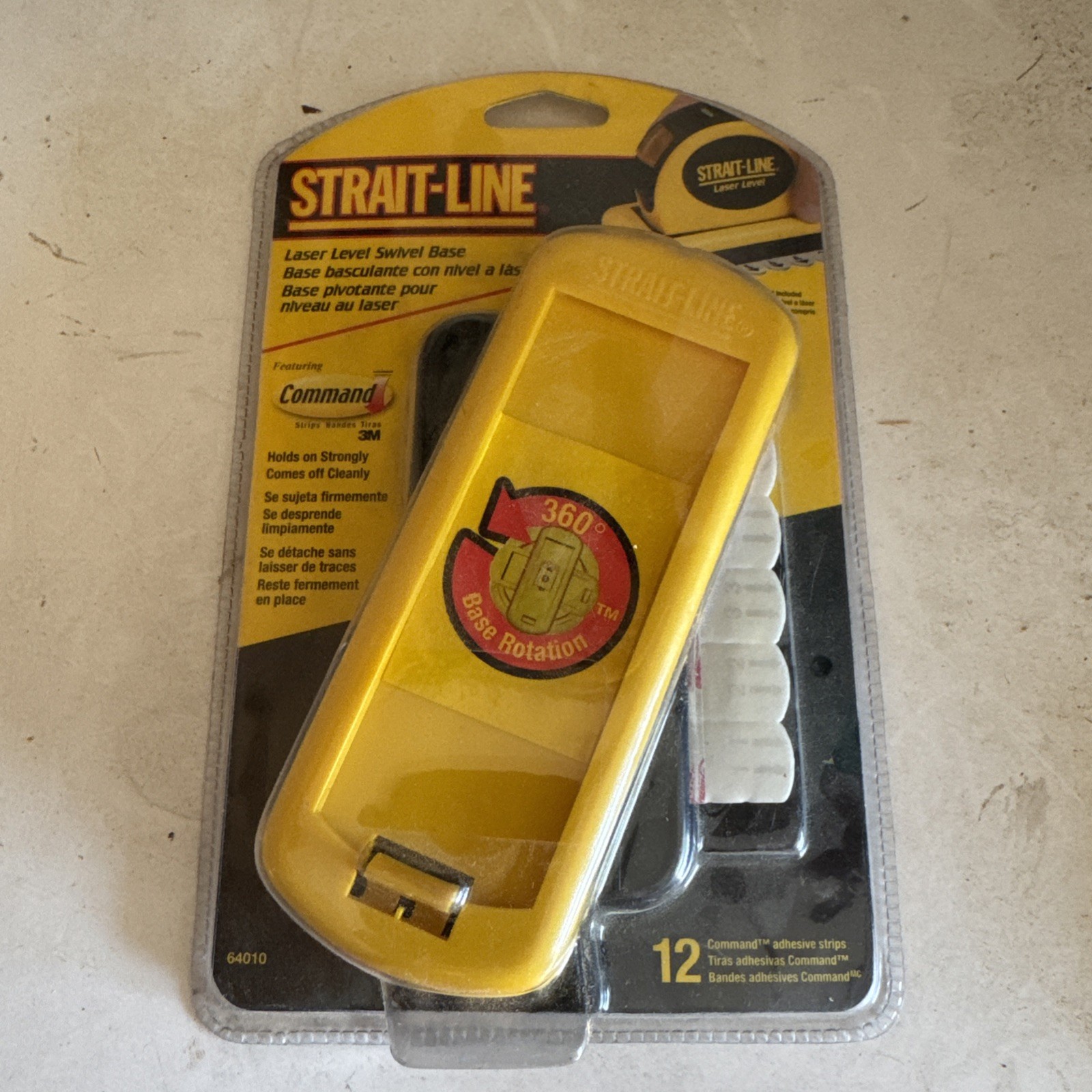Strait Line Laser Level Swivel Base W/12 3M Command Adhesive Strips #64010 (36)