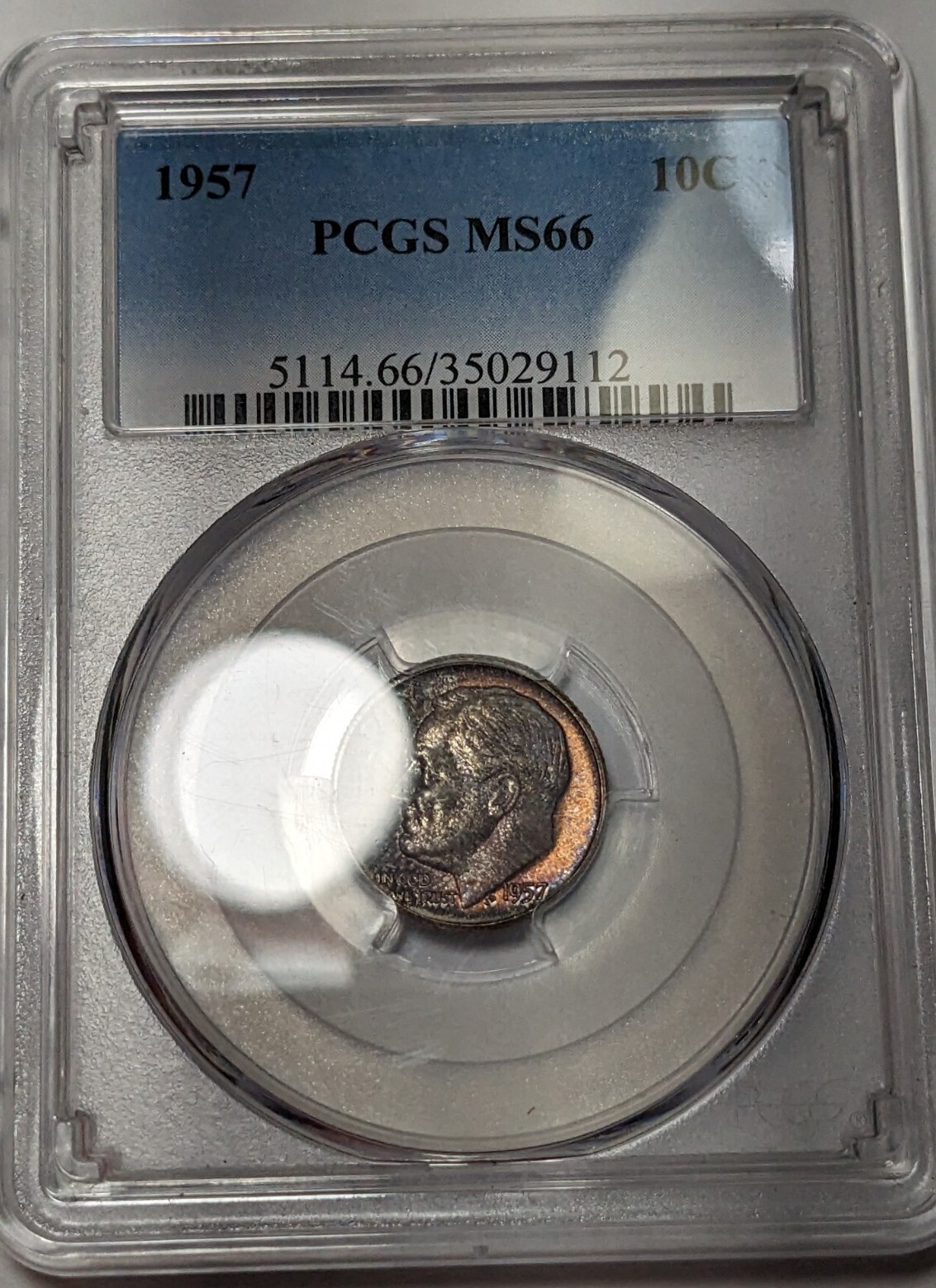 1957 - P - Roosevelt Silver Dime - PCGS - MS 66 - Toned