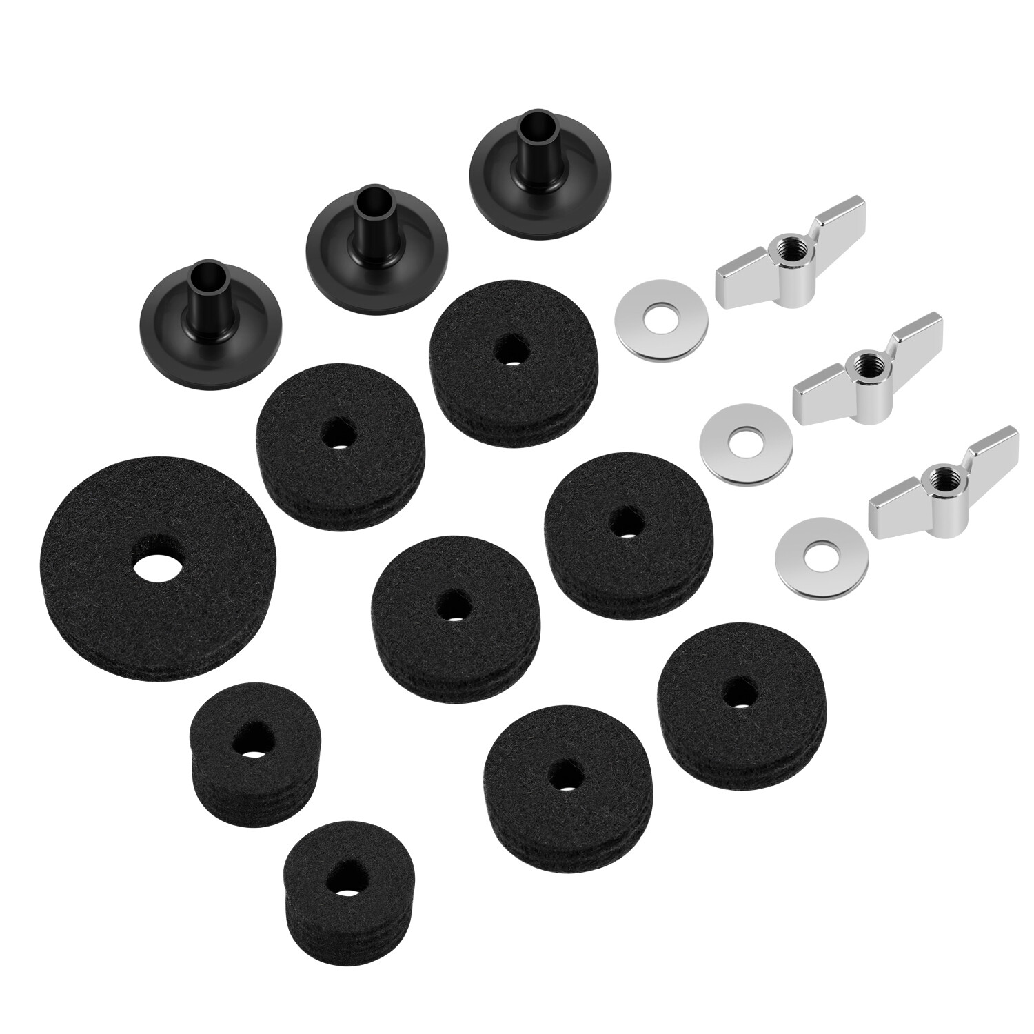 18 Pieces Cymbal Felt Pads Washers Stand Sleeve Hi Hat Drum Accessories (Black)