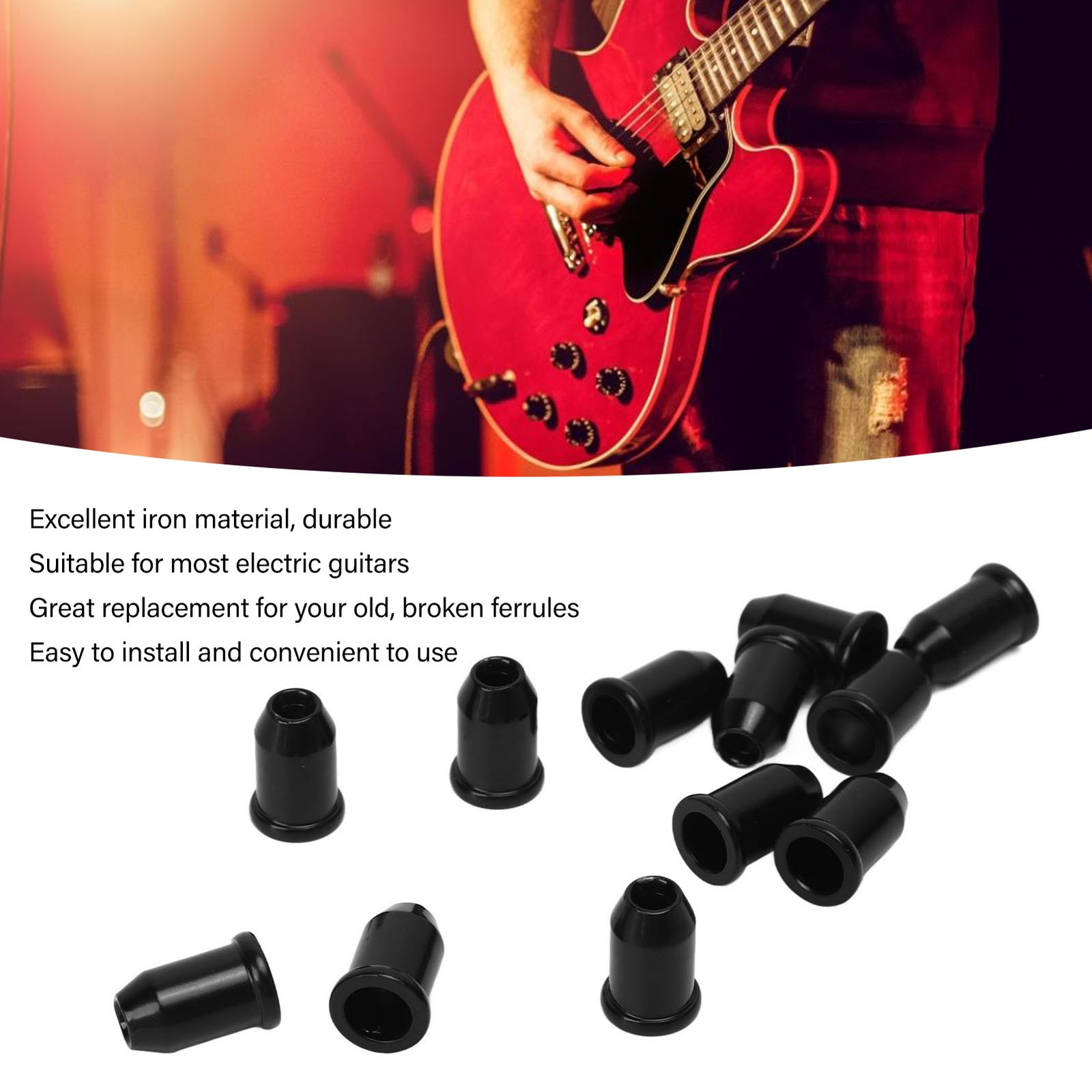 (Black)12x Guitar Ferrules String Cap Mounting Buckle Through Body Bushing ECA