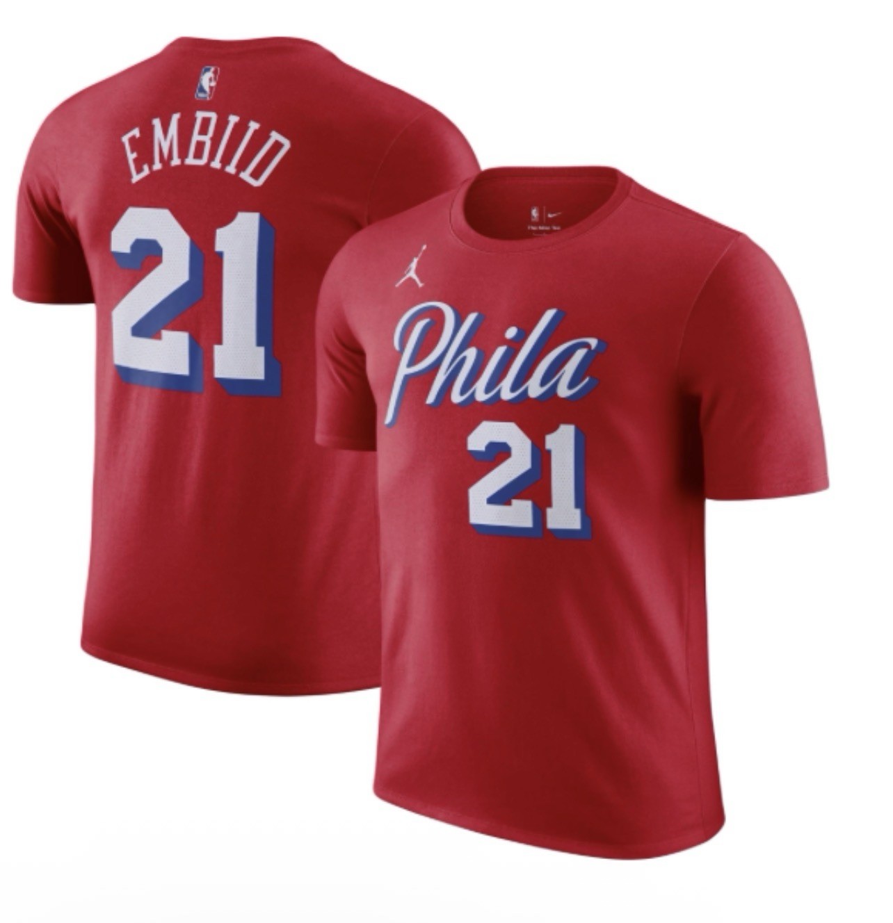 Nike Jordan Philadelphia 76ers Joel Embiid #21 T-Shirt Men’s Size L  Red New