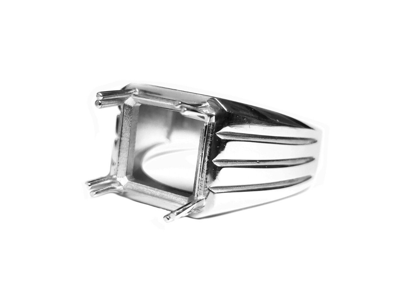 Solid Silver Mens Ring Setting 7,8,9 mm Square Ring Blanks Silver Square Mounts