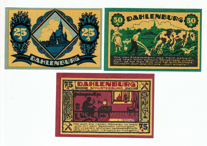 SET OF 3 GERMANY NOTGELD 25.50.75 PFENNIG DAHLENBURG 1921 UNC