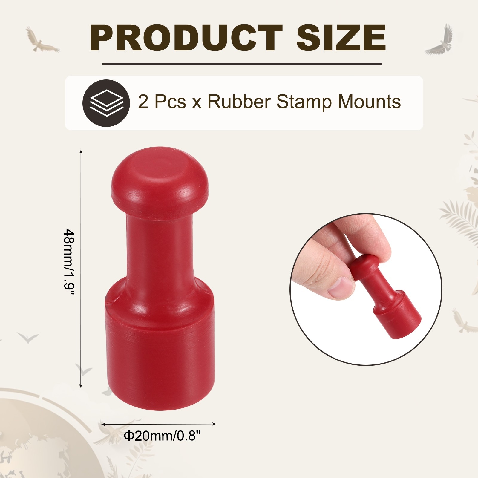 20mm Stamp Rubber Round Handle, 2 Pcs Rubber Stamp Mounts, Red