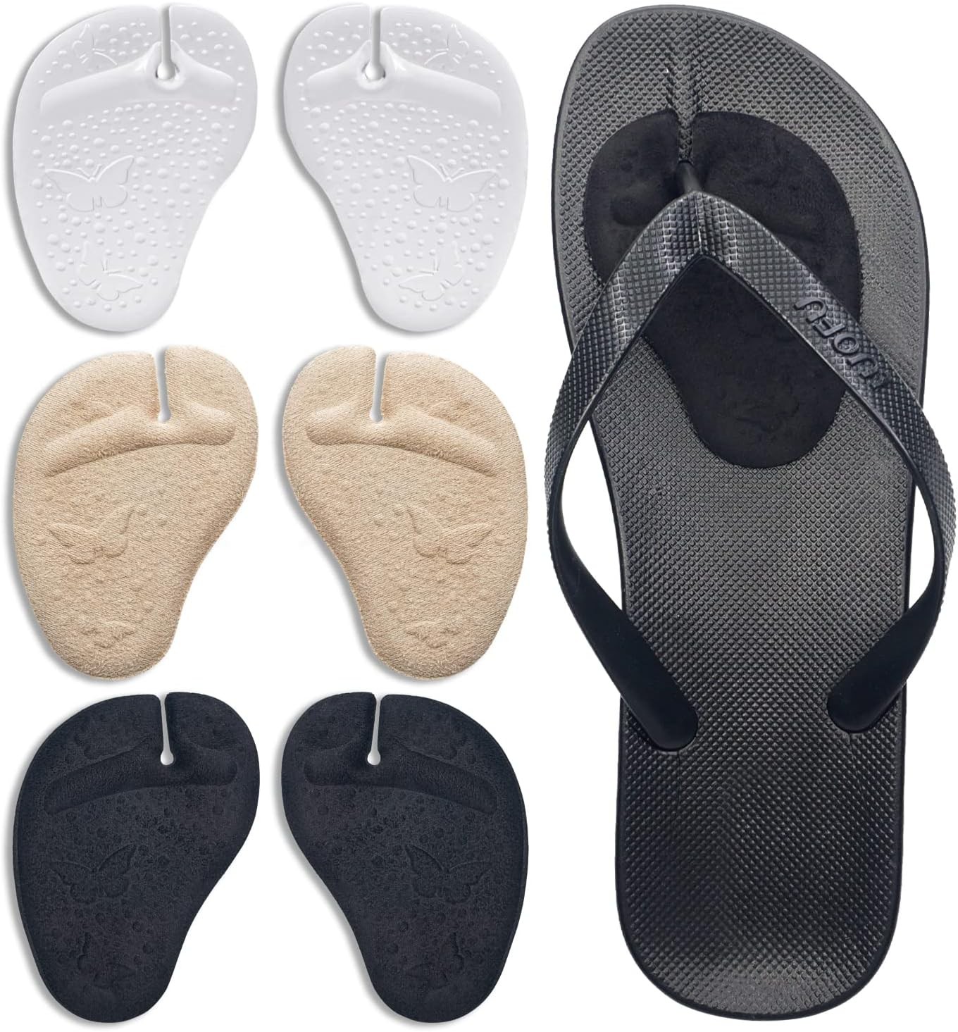 Metatarsal Pads Ball of Foot Cushions for Women Transparent + Black + Beige