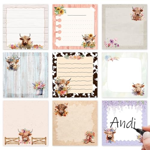 Sticky Notes Set -  9 Pack Sticky Notepad Cute Animals Sticky Highland Cow