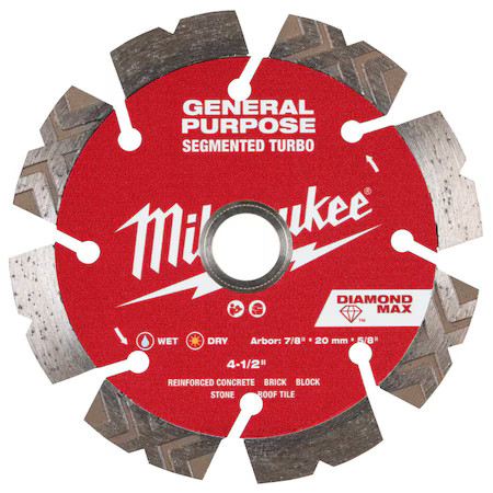 Milwaukee Tool 49-93-9004 Diamondsawblade, Diam:4.5", Arbor:5/8"